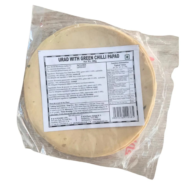 Green Chili Papadum | Papad Green Chilli 200g Lijjat